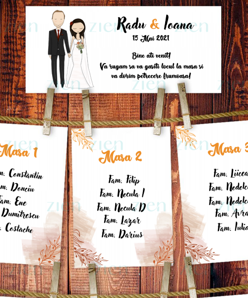 Card individual asezare invitati nunta, 11 x 15 cm (A6)